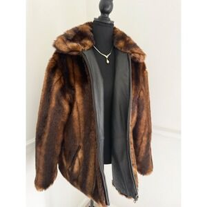 Vintage Pelle Studio Reversible Genuine Leather Coat Faux Mink Fur Trim sz L
